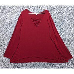 Old Navy V Neck Long Sleeve Top Size 2XL Rayon Relaxed Casual Stretch Plus Red